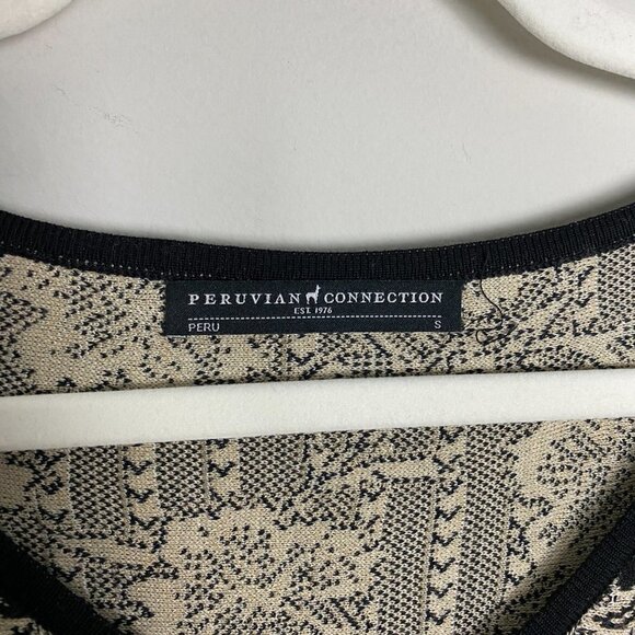 Peruvian Connection Floral Knit Sweater Dress Womens Small S Tan Black Pima - Picture 2 of 7